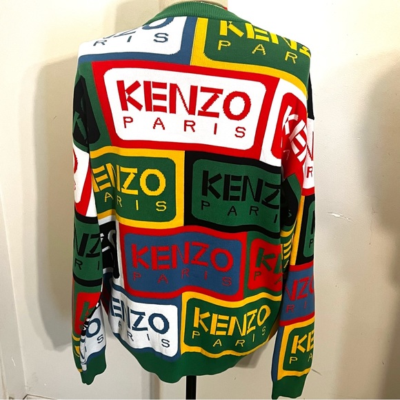 Kenzo Green Intarsia Knit Crew Neck Jumper - Picture 3 of 7